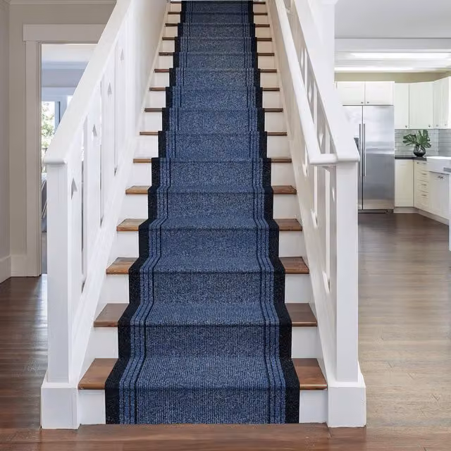 runrug Blue Inca Striped Stair Carpet Runner, W: 80 cm, L: 690 cm – 1