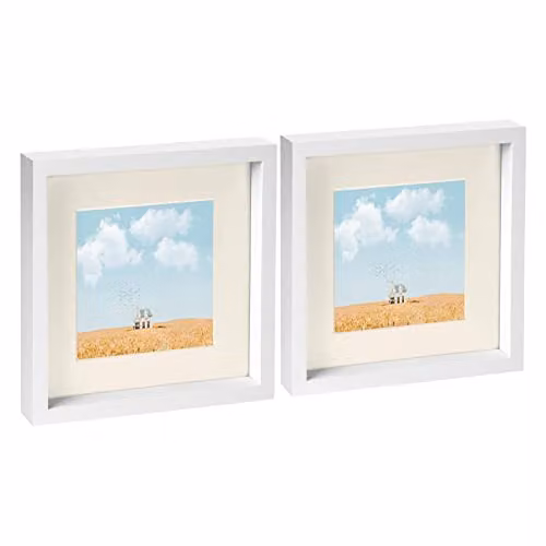 Nicola Spring Square Single 3D Box Photo Frame in White and Beige, Pack of 2