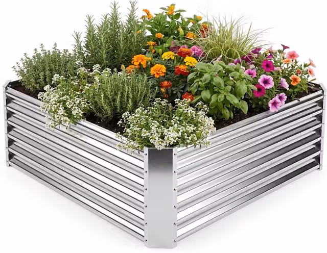 Costway Galvanised Steel Rectangular Raised Garden Bed Planter Box in Silver, W/D/H: 124 x 44.5 x 124 cm – 1
