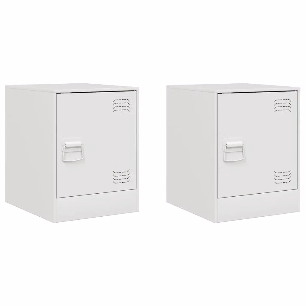 Berkfield Home Set of 2 White Metal Bedside Cabinets, W/D/H: 34.5 x 39 x 44 cm