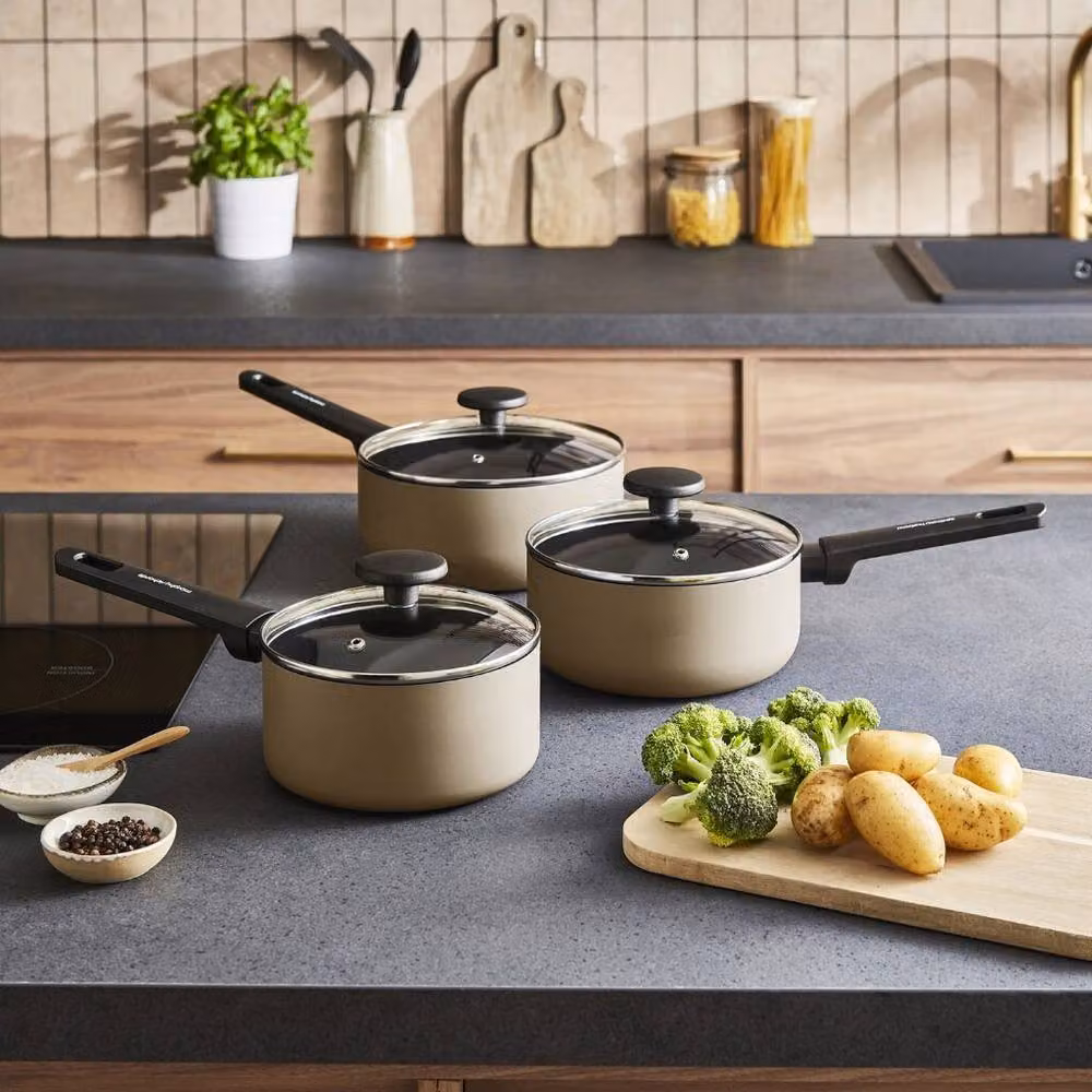 Morphy Richards 3-Piece Ceramic and Aluminium Saucepan Set in Beige – 5