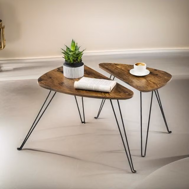 Pirlo Plush 2-Piece Nesting Tables in Industrial Rustic Brown