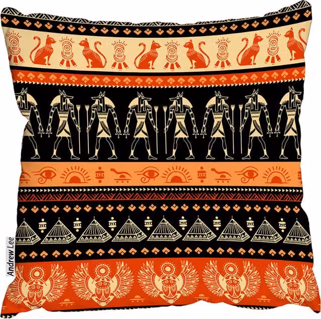 Andrew Lee Modern Graphic Square Tribal Ethnic Cushion in Orange, W: 60 cm, H: 60 cm