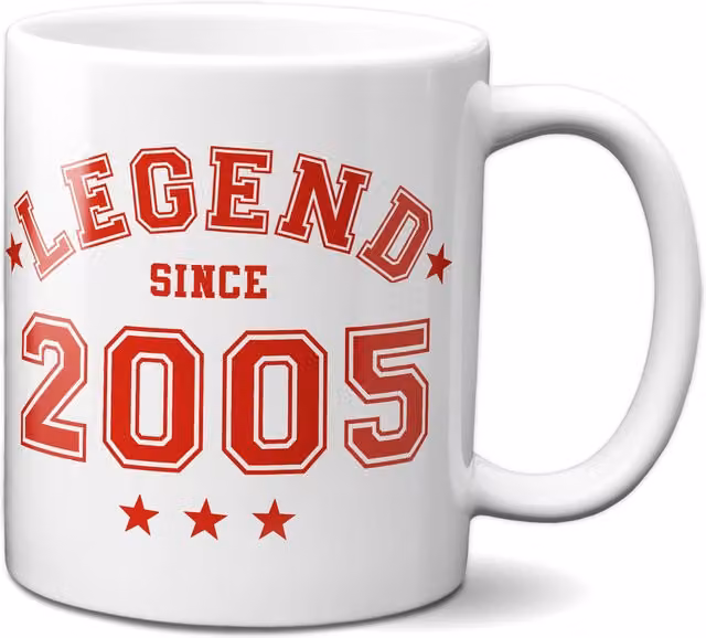 Bad Zebedee Legend Since 2005 21st Birthday Anniversary Ceramic Mug in Red, 300ml
