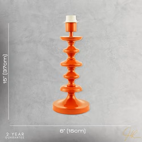 Happy Homewares Modern Orange Gloss Table Lamp Base with Round Step Design, H 37 cm x W 15 cm x D 15 cm – 3