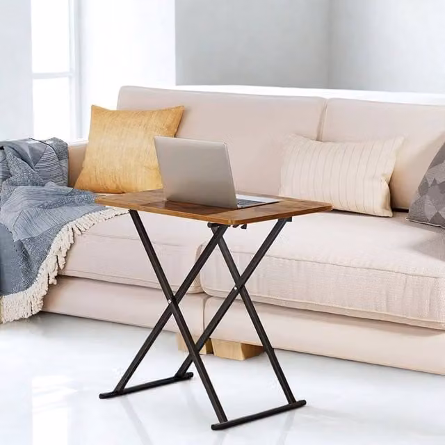 Rafaelo Mobilia FURNOS Industrial Folding Side End Sofa Laptop Table in Brown – 1