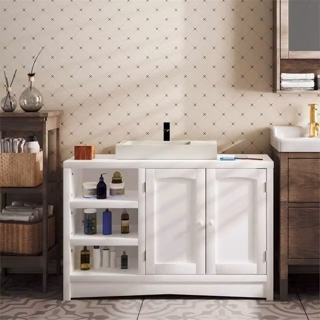 Nordara White 2-Door Bathroom Under Sink Vanity Unit with Internal Shelves W/D/H: 90 x 60 x 30 cm