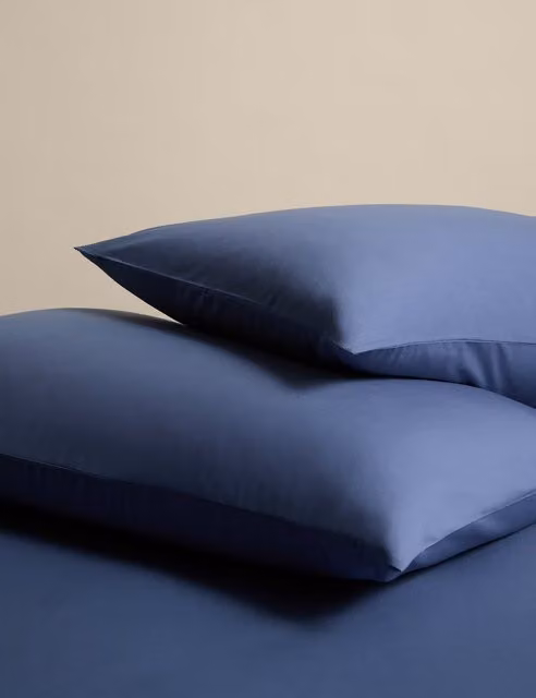M&S 2 Pack Breathable Cotton Rich Plain Pillowcases in Slate Blue