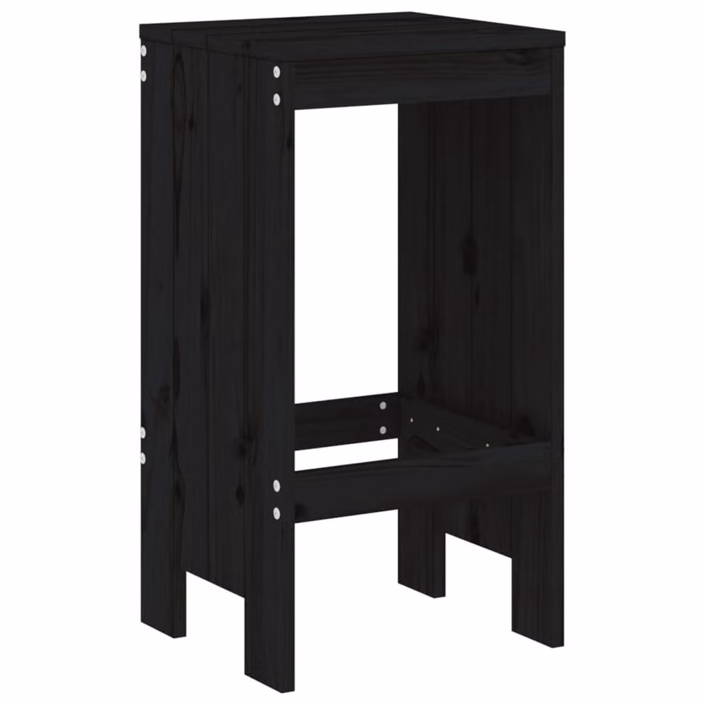 Berkfield Set of 2 Black Rustic Solid Wood Pine Bar Stools, W/D/H: 40 x 36 x 75 cm – 2