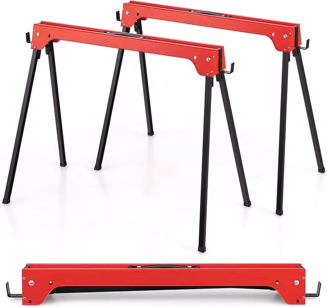 Costway Twin Pack Red Foldable Metal Saw Horses Work Bench