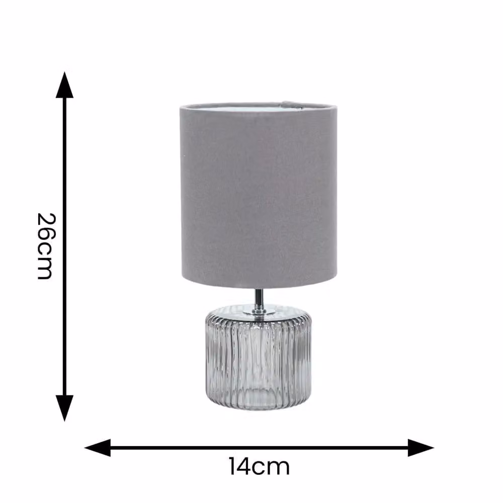 ValueLights Betty Glass Table Lamp with Grey Fabric Shade – 4