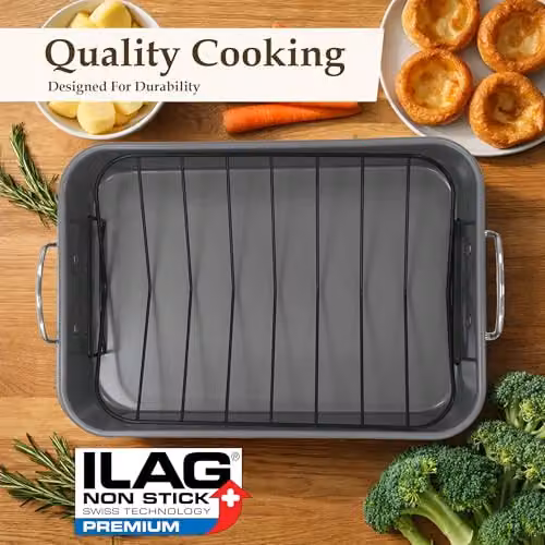 Carter & Clay Steel Non-Stick Rectangular Roasting Dish in Silver and Grey – 3