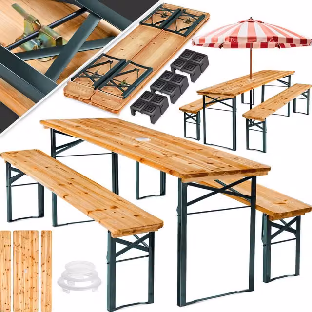 tectake Industrial Picnic Bench Set with Table and Benches in Brown