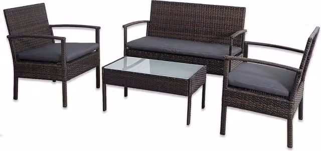 Signature Homes Gardens Heaton 4 Seater Outdoor Sofa Set in Brown Rattan and Metal with Glass Table