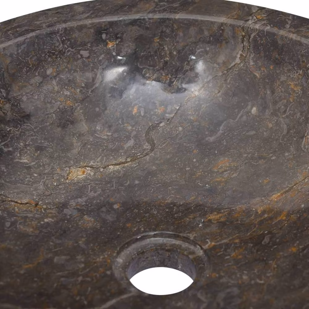 Berkfield Grey Marble Round Home Sink, W/D/H: 40 x 40 x 12 cm – 3