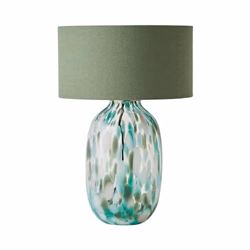 ValueLights Belinda Green Confetti Glass Table Lamp with Fabric Drum Shade and Bulb – 2