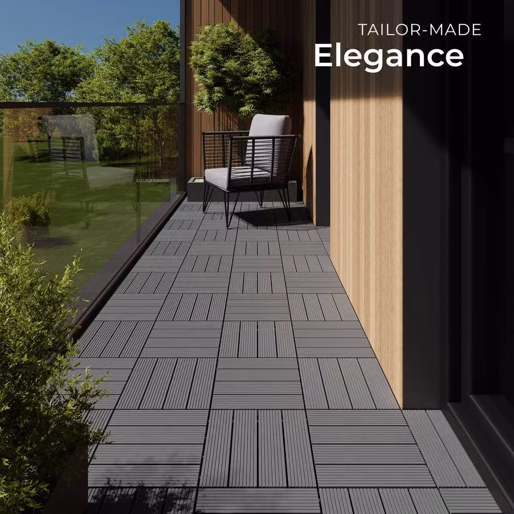 tectake Set of 22 Grey Tegulas Click System Plastic Patio Tiles – 7