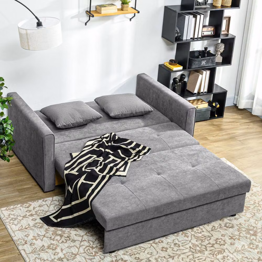 STILVORA 2 Seater Sofa Bed with Storage in Light Grey Velvet – 7