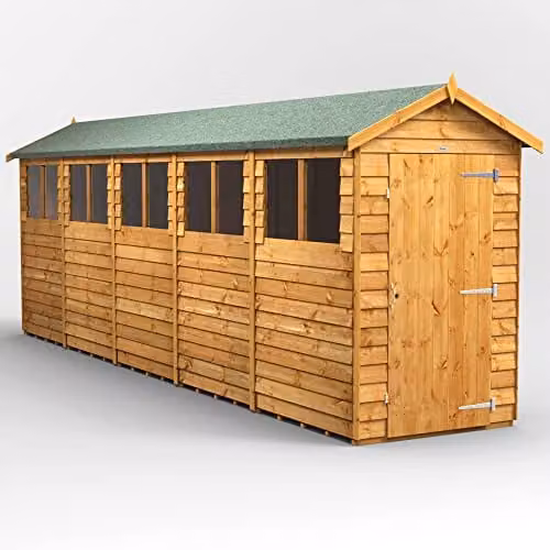 Powersheds Premium Apex Overlap Wooden Garden Shed in Brown with Toughened Glass Windows, W: 214.7 cm, D: 131.4 cm, H: 192.0 cm