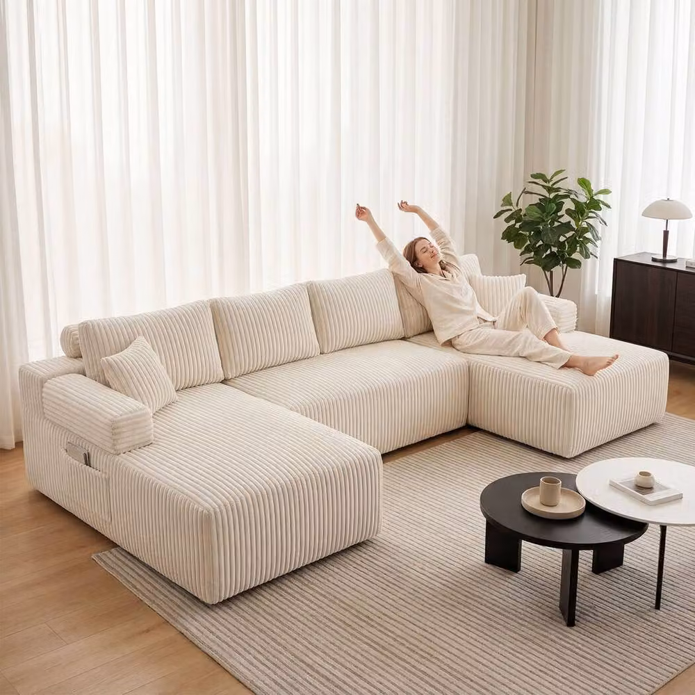 Levede Modular U-Shaped 3 Seater Sectional Sofa Bed in Beige with Reversible Foam Cushions and Removable Covers – 2