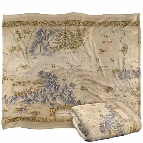 LOGOVISION Lord of the Rings War of the Rohirrim Map Silky Touch Super Soft Fleece Throw Blanket, White, W/D/H: 152 x 127 cm