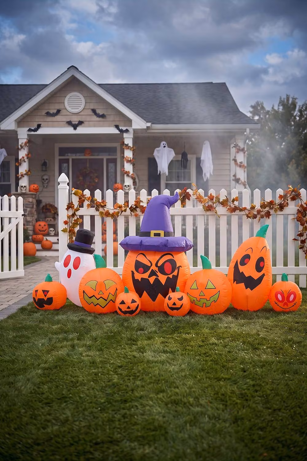 Living and Home 8ft Halloween Inflatable Pumpkin and Ghost Outdoor Decoration, Orange, White and Multicolour – 2