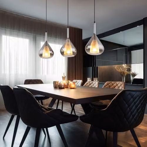 Netlighting by Globo Lighting Bar Pendant Ceiling Light in Black and Grey with Smoked Glass Shades, 3x E27, H x W x D: 140 x 60 x 20 cm – 4