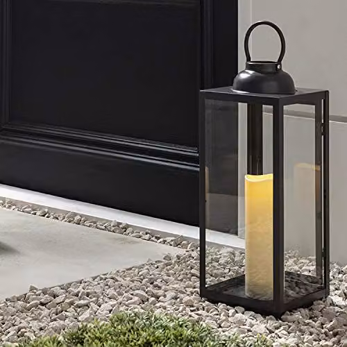 Lights4fun Large Waterproof Metal LED Candle Lantern in Slate Grey, H 46 x W 18 x D 18 cm – 4