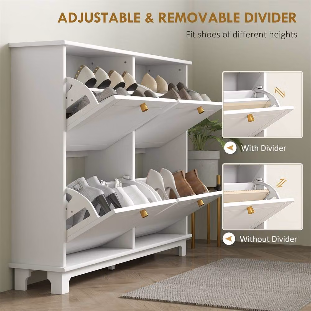 Nordara Minimalist White Shoe Storage Cabinet with Tilting Compartments W: 100 cm, D: 60 cm, H: 60 cm – 3