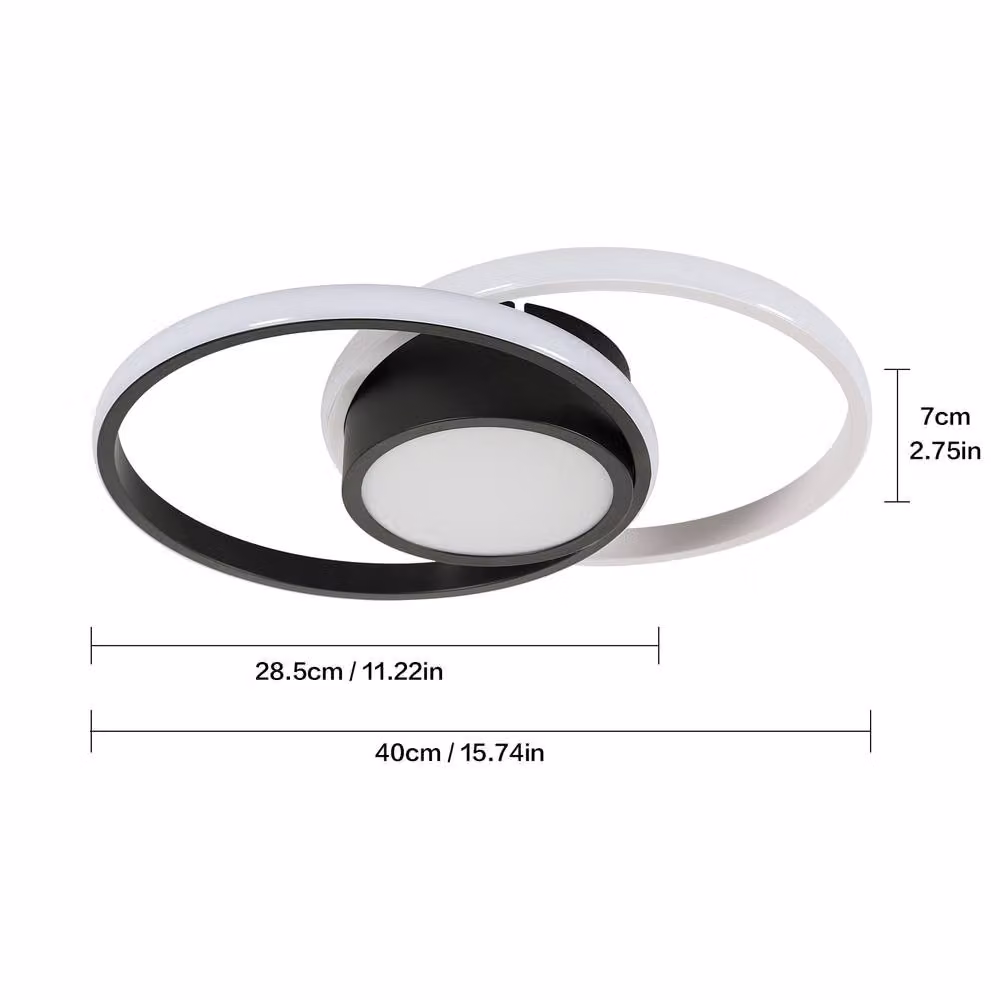 Pheashine Double-Ring LED Ceiling Light in Black, Dimmable with Remote Control, Diameter: 40 cm – 3