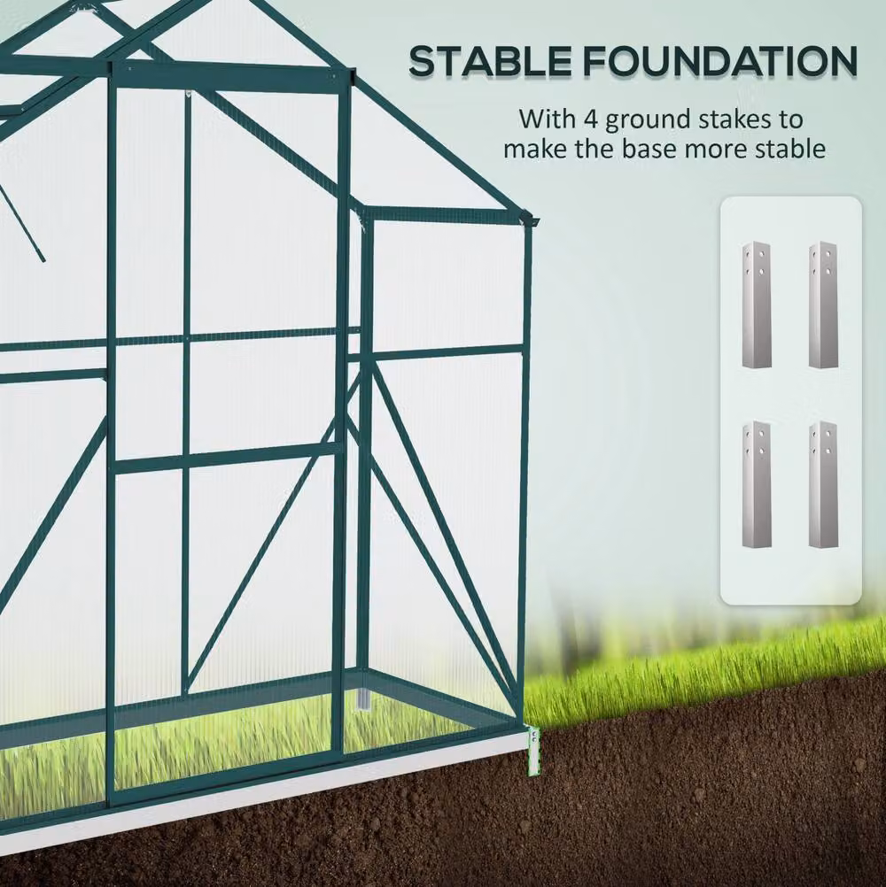STILVORA Green Walk-In Greenhouse with Sliding Door, Window and Rain Gutter, Height: 190 cm – 4