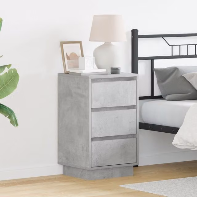 Berkfield Home Modern Bedside Cabinet with Integrated LED Lighting in Matt Concrete Grey, W/D/H: 39 x 34.5 x 65 cm