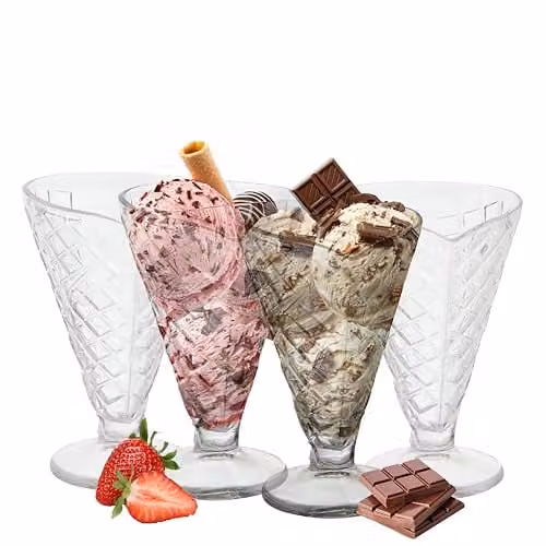 Orsina Set of Four Transparent Geometric Glass Dessert Bowls – 1