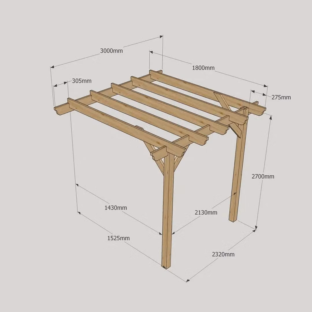 Rutland County Garden Furniture Ltd Wall Mounted Lean-to Garden Pergola in Wood, Brown and Green, W: 300 cm, D: 180 cm, H: 270 cm – 7