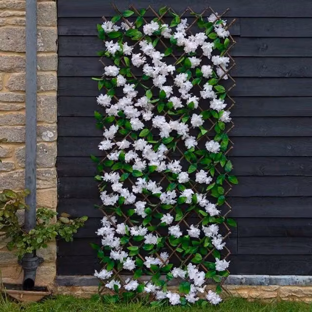Garden Mile White Cherry Blossom Wall-Mounted Trellis, W/H: 90 x 180 cm, Green and White