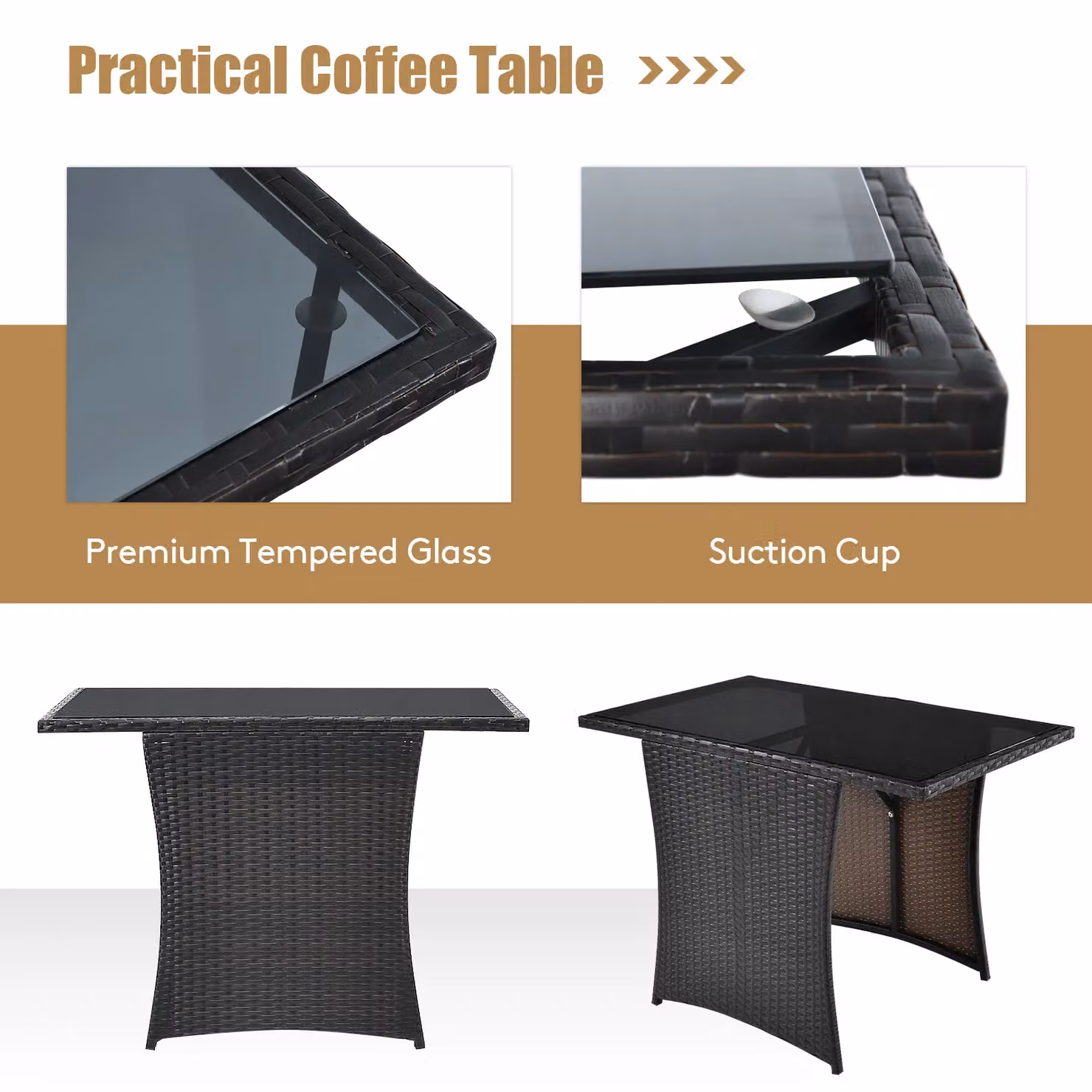 Costway 3 Piece White PE Wicker Garden Furniture Set with Coffee Table and Upholstered Cushions – 7