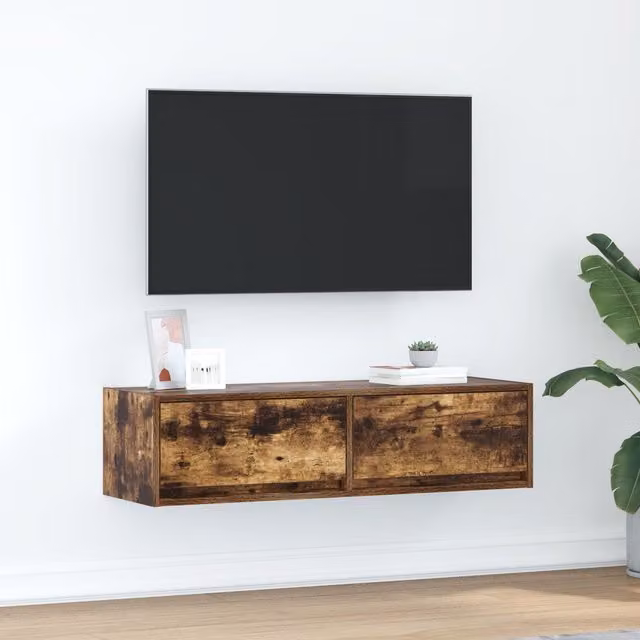 Berkfield Home Modern Smoked Oak TV Cabinet in Brown, W/D/H: 100 x 31 x 25.5 cm