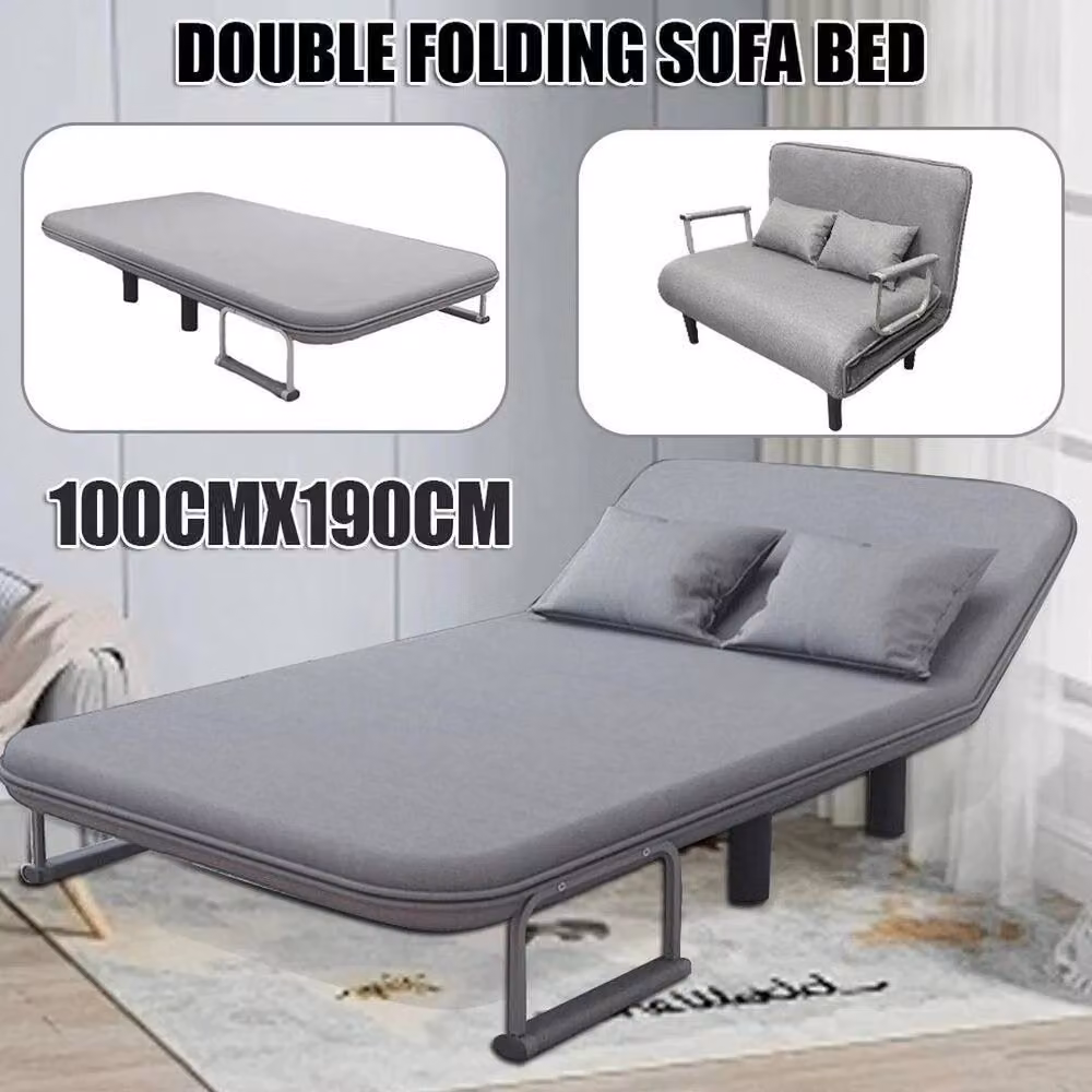 KORVIXA 4 in 1 Double Folding Sofa Bed Armchair in Grey, W/D/H: 100 x 100 x 100 cm – 4