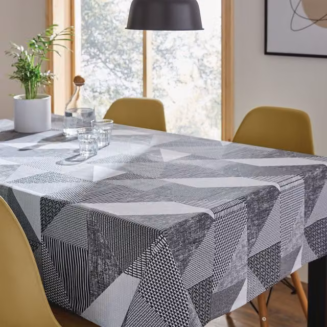 Catherine Lansfield Larsson Geo Wipe Clean Rectangular Table Cloth, Grey, W: 137 cm, D: 178 cm – 1