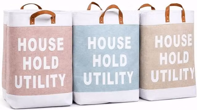 VOGREX 3-Pack Large Collapsible Fabric Laundry Basket Hamper Storage Bags in Multicolour