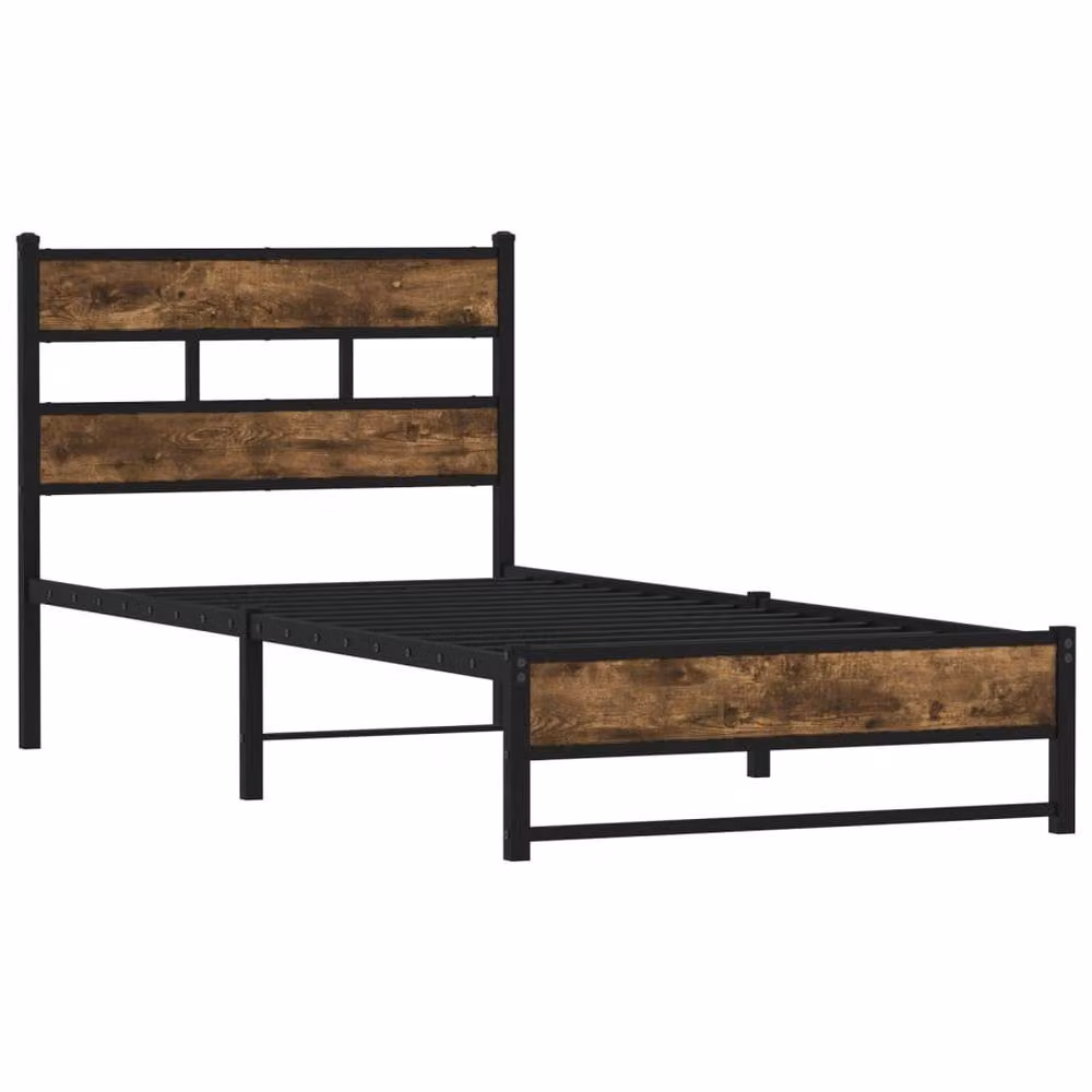 Berkfield Home Metal Single Bed Frame in Smoked Oak Brown, W/D/H: 90 x 190 cm – 3