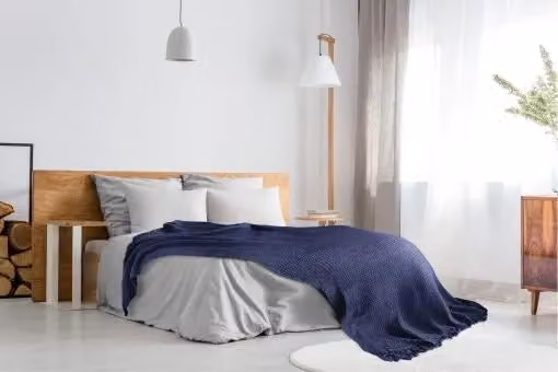 Emma Barclay Waffle Pique Cotton Throw in Blue with Fringes, W/D/H: 178 x 254 cm – 3