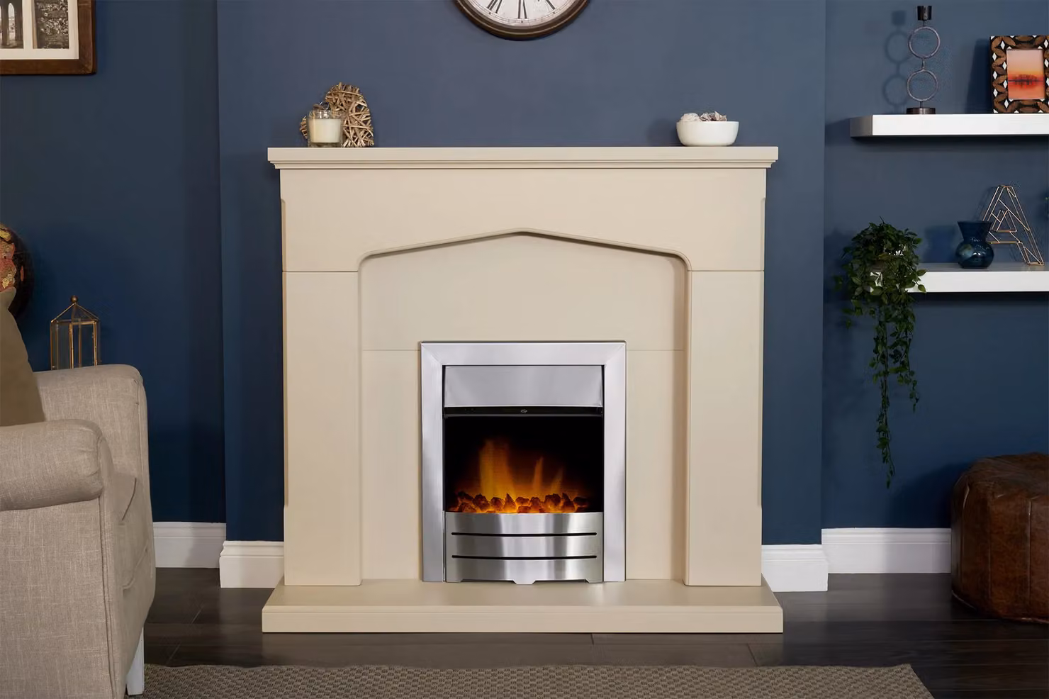 Adam Fires & Fireplaces Cotswold Stone Effect Fireplace in Cream with Colorado Brushed Steel Electric Fire – 2