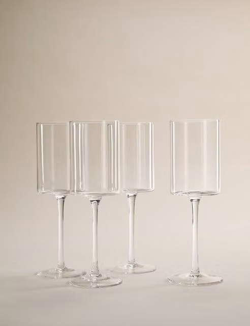M&S Set of 4 Transparent Straight Sided Wine Glasses