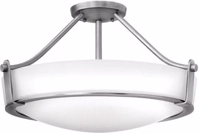 Elstead Hathaway 2 Light Medium Semi Flush Ceiling Light in Nickel with Glass Shade and E27 Bulb Holder