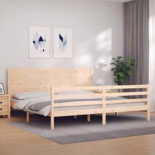 Berkfield Home Solid Pine Bed Frame with Headboard in Brown, 200 x 200 cm