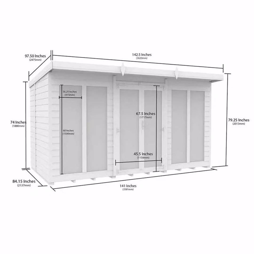 Buttercup Farm Pent Summer House with Full Height Window in Brown, W/D/H: 358 x 214 x 201 cm – 2