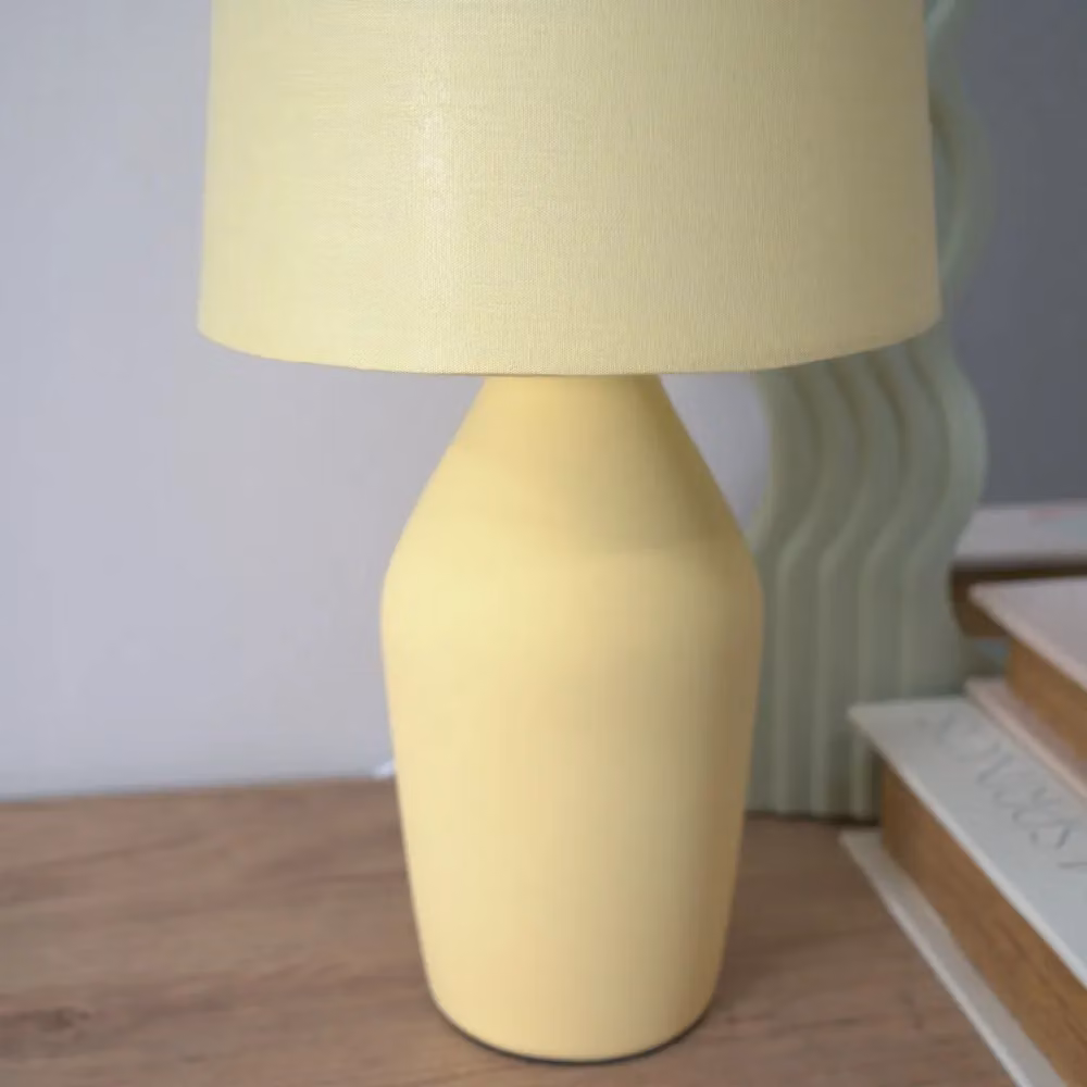 ValueLights Arlo Compact Ceramic Table Lamp with Yellow Fabric Shade – 3