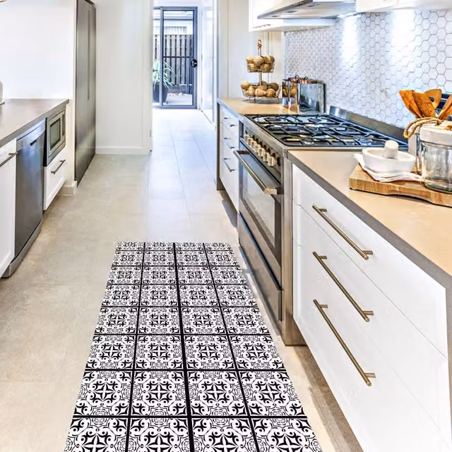 Artsy Mats Zakynthos Mediterranean Mosaic Non-Slip Vinyl Floor Mat, Multicolour and Black, W: 140 cm, D: 100 cm
