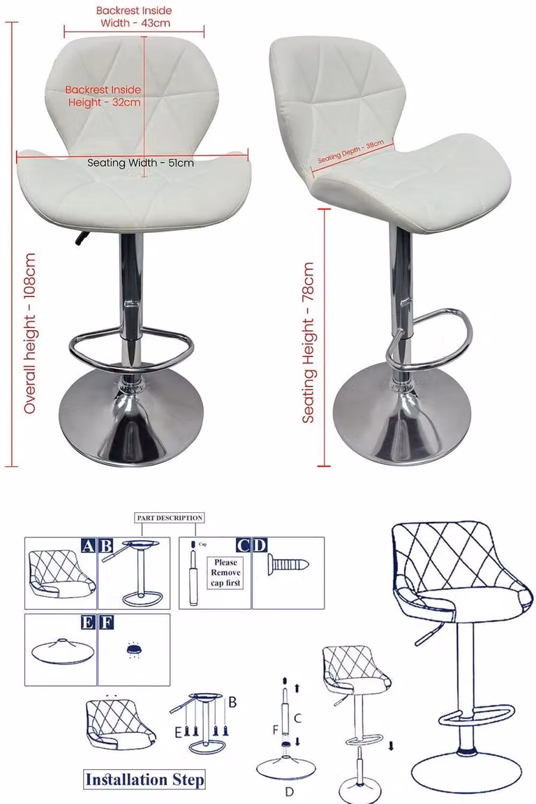 Neel Blue Modern Swivel Barstool with Height Adjustable PU Leather Upholstery in Blue and White